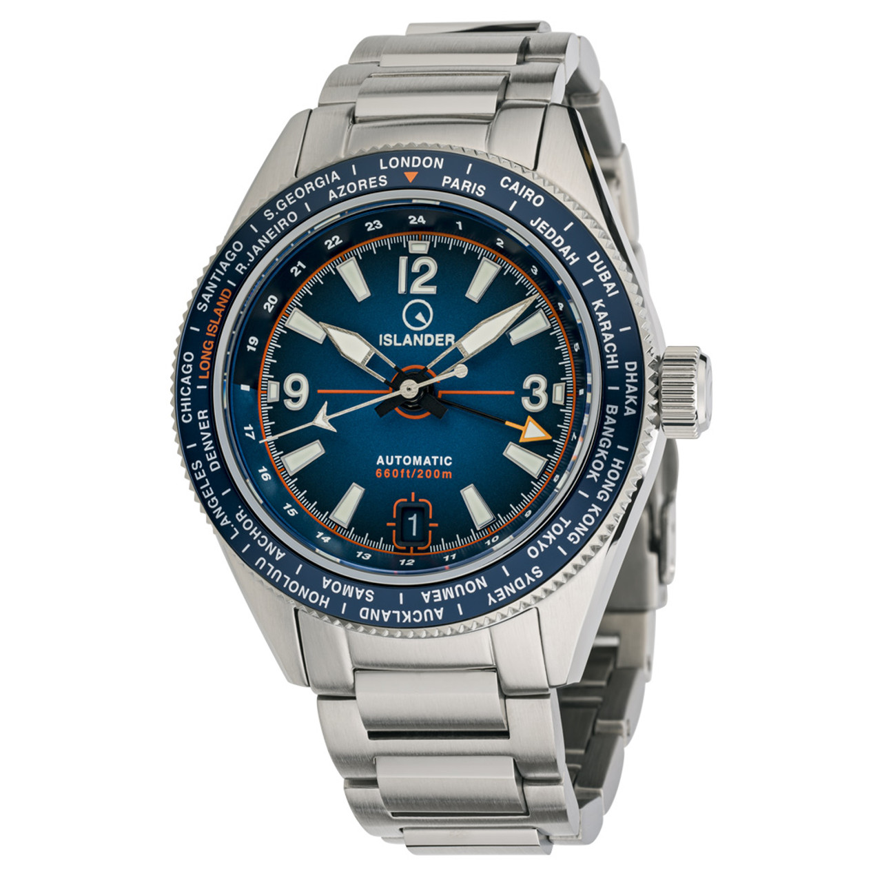 Islander Calabro GMT World Time Watch with Blue Dial #ISL-241 Questions & Answers