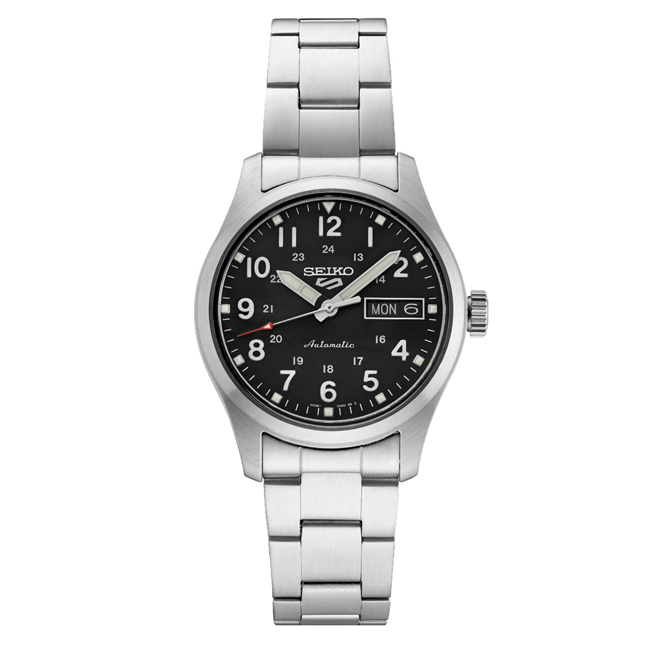 Seiko 5 Sports Automatic 36mm Watch with Black Dial #SRPJ81 Questions & Answers