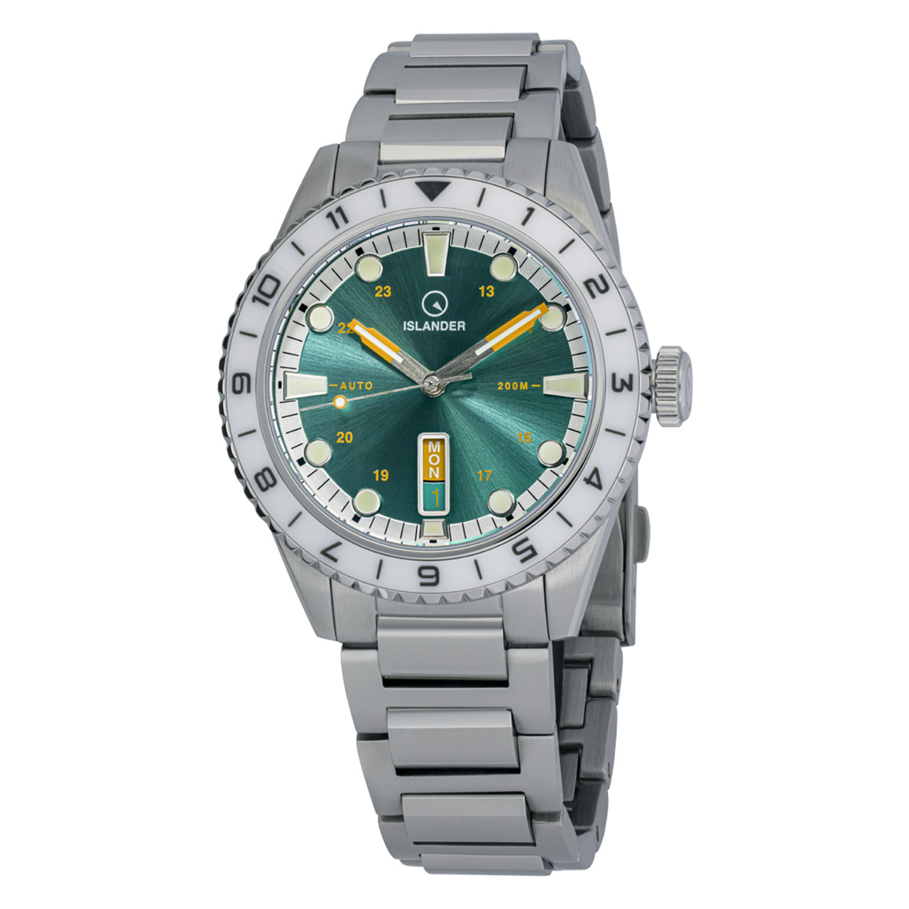 Islander Greenport 39mm Dive Watch with Sunburst Green Dial #ISL-251 Questions & Answers