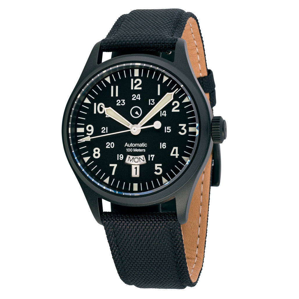 Islander Mitchel "DAY-T" Automatic DLC Field Watch with Black Dial and Day-Date Display #ISL-187 Questions & Answers