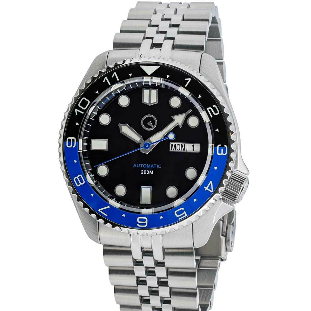 Islander Automatic Dive Watch with Solid-Link Bracelet, AR Sapphire Crystal, Dual-Time Luminous "Batman" Bezel Insert #ISL-74 Questions & Answers