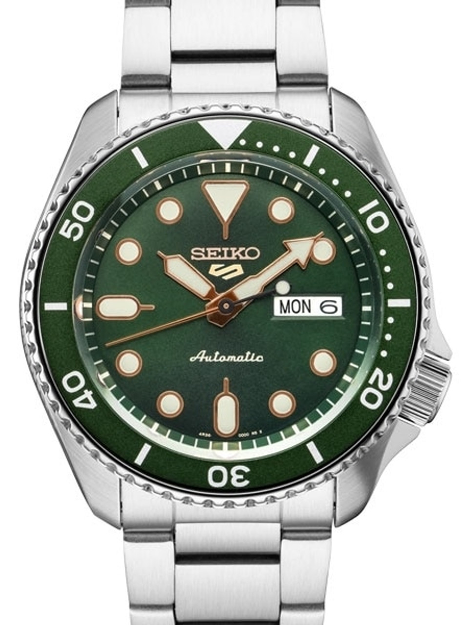 Seiko 5 Sports 24-Jewel Automatic Watch with Green Dial and SS Bracelet #SRPD63 Questions & Answers