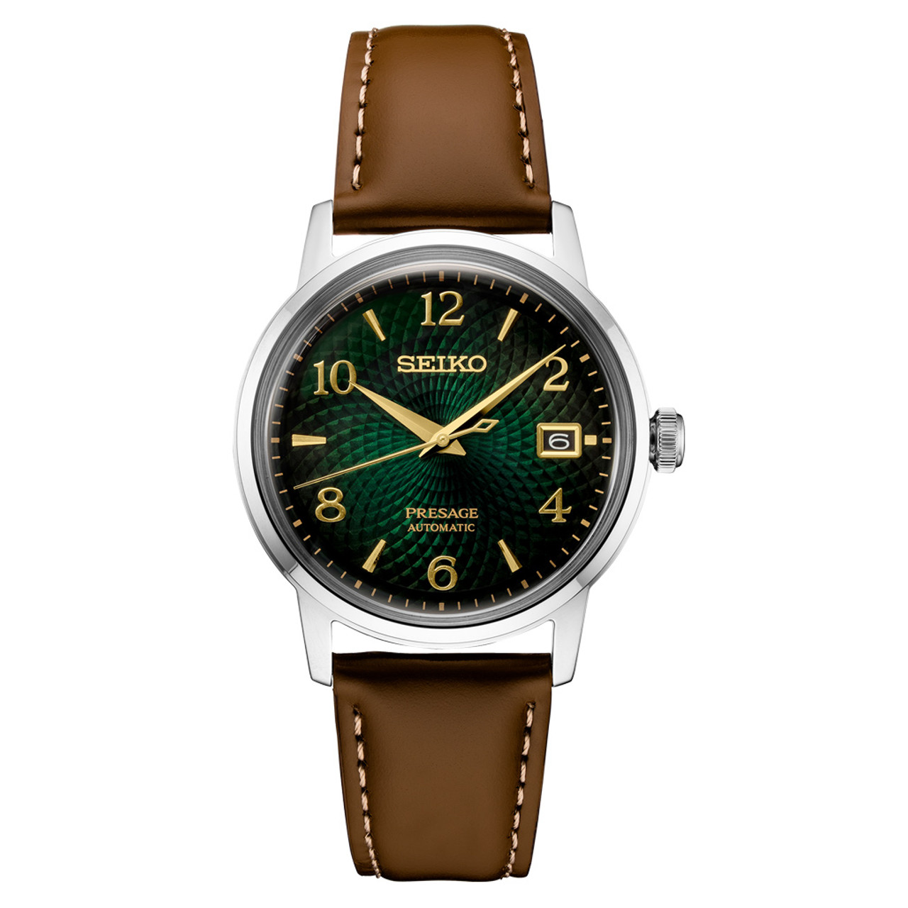 Seiko Presage Automatic Dress Watch with Green Arabic Dial and Gold Accents #SRPE45 Questions & Answers