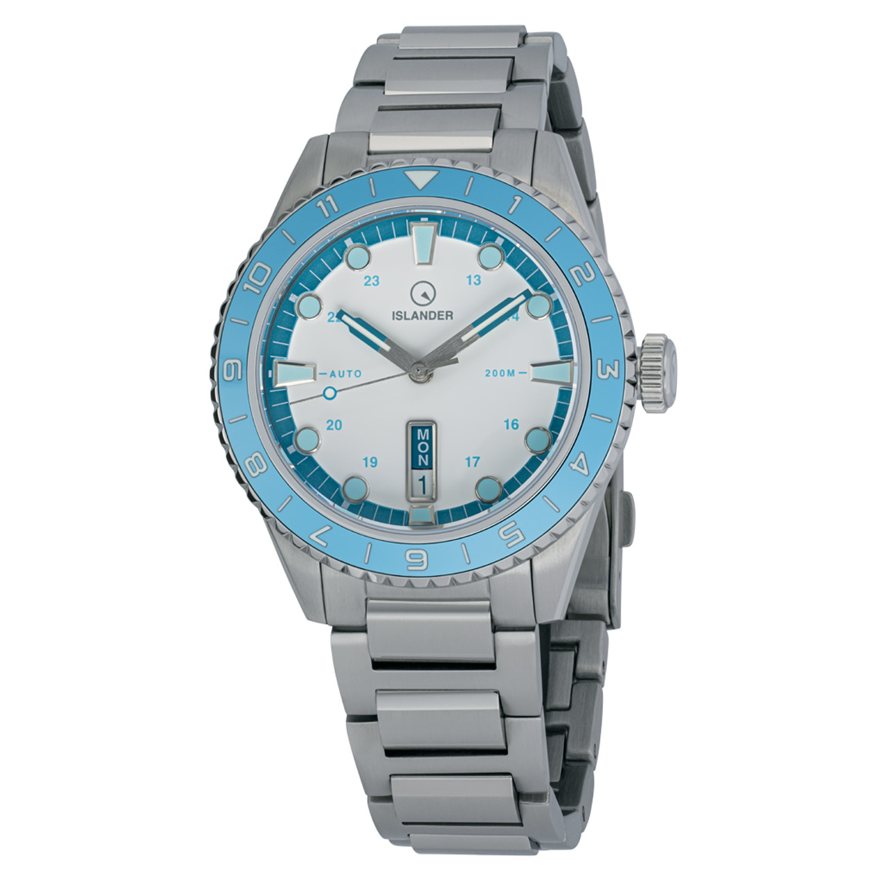 Do you have a rubber strap matching the blue bezel on the white dial dive watch?