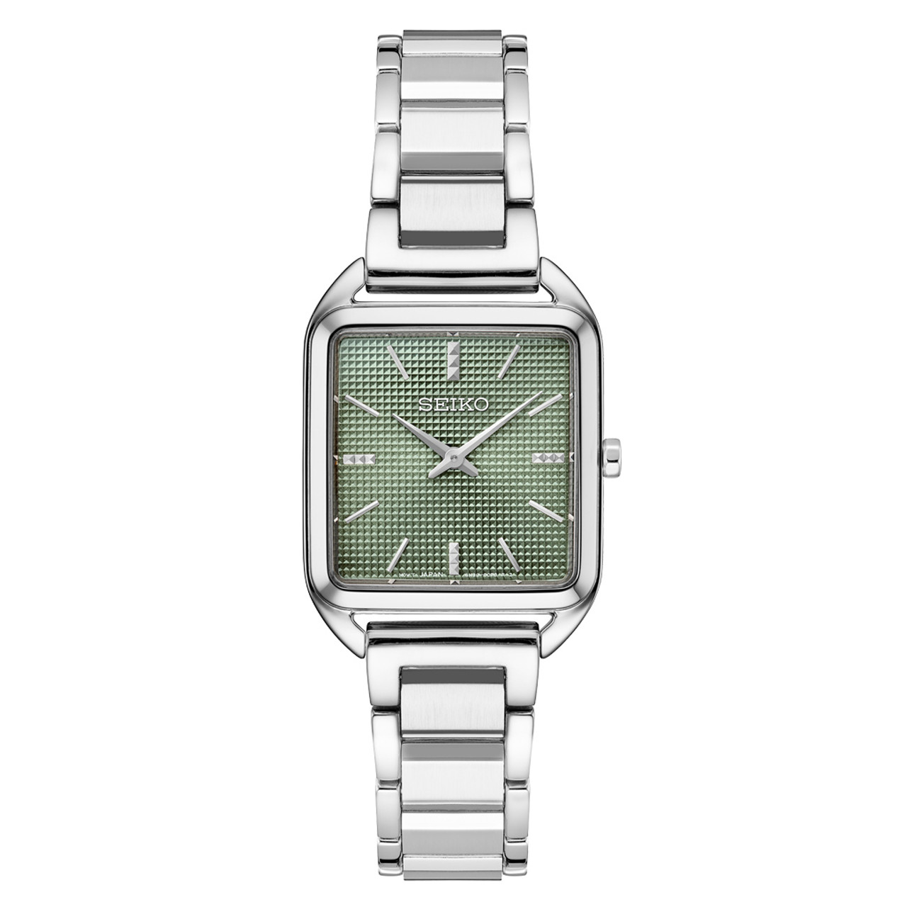 Seiko Essentials Tank Watch with Green Grid Pattern Dial #SWR075 Questions & Answers