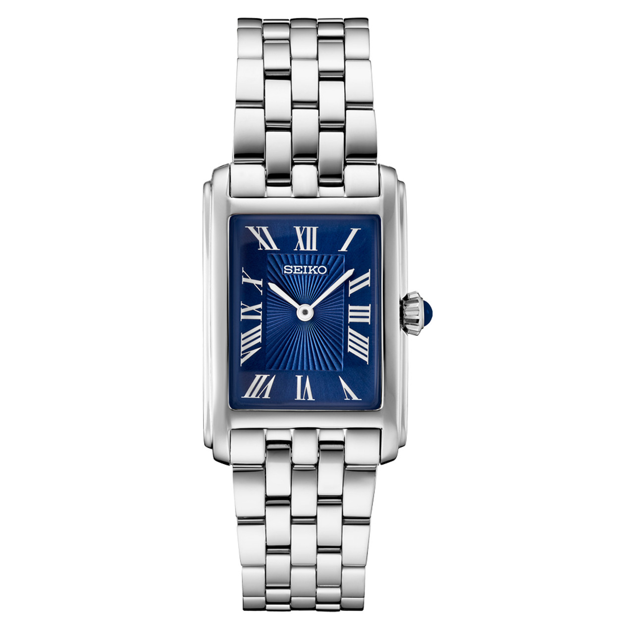 Seiko Essentials Quartz Tank Dress Watch with Blue Dial #SWR085 Questions & Answers