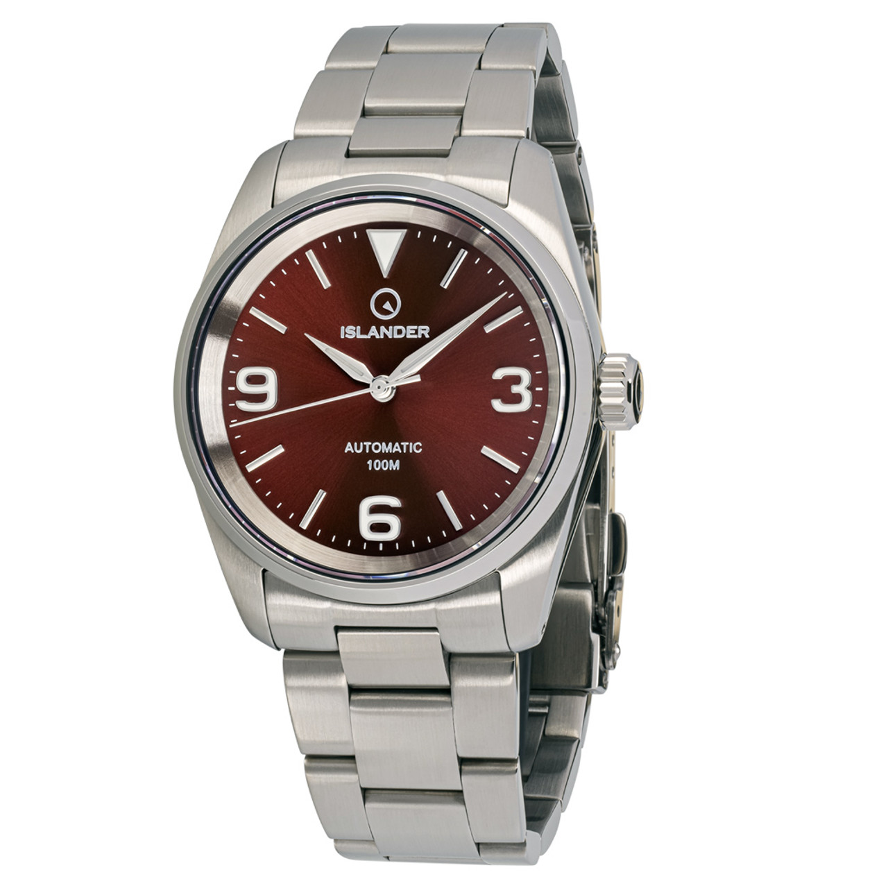 Islander Manhasset 36mm Automatic Watch with Sunburst Maroon Dial #ISL-216 Questions & Answers