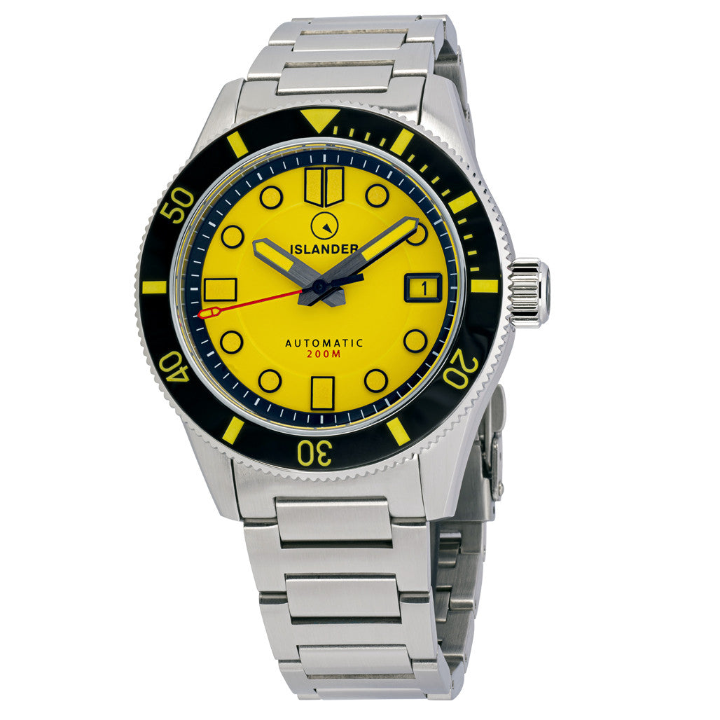 Islander "Bumble-Bee" Bayport 40mm Automatic Dive Watch with Yellow Dial #ISL-172 Questions & Answers