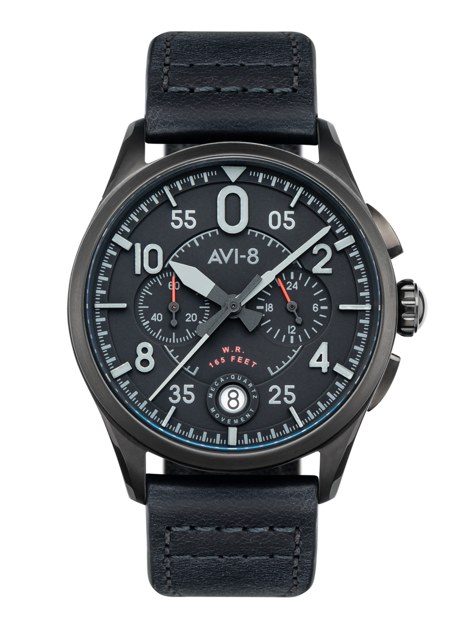 AVI-8 Spitfire Lock Chronograph, Slate Black, Japanese Meca-Quartz Chronograph, Black Dial, Leather Strap #AV-4089-03 Questions & Answers