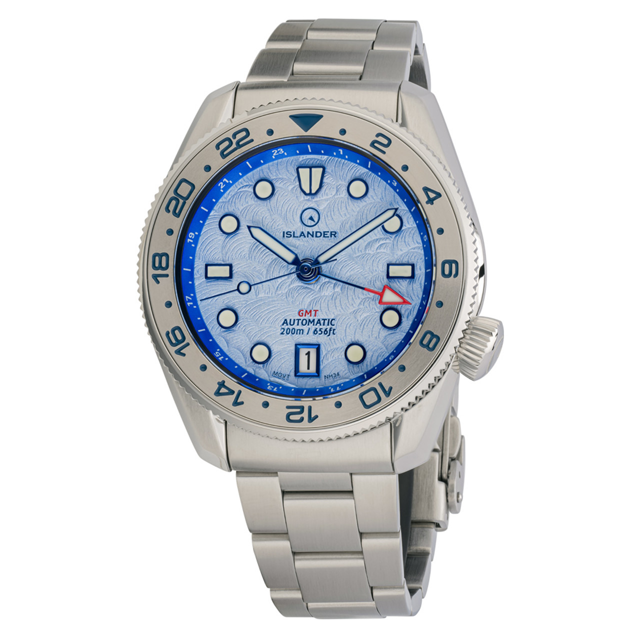 Islander JFK Automatic GMT Watch with Blue Cloud Dial and Steel Bezel #ISL-207 Questions & Answers