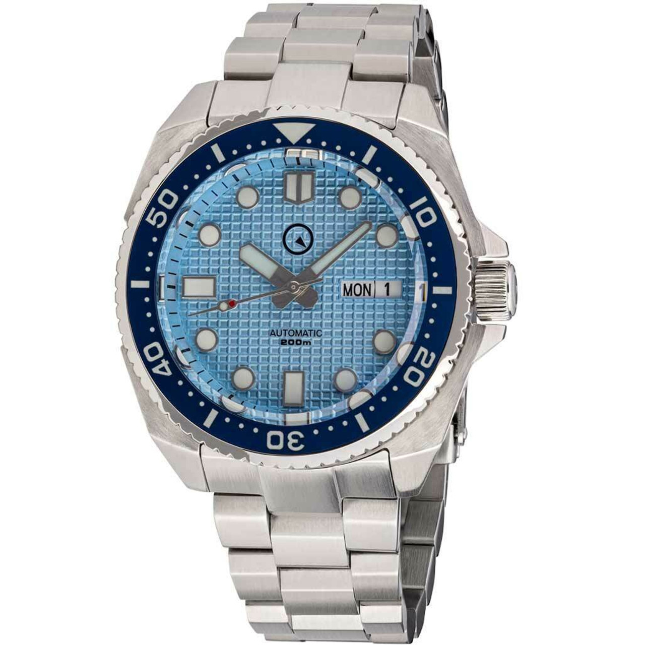 Islander Ice Blue Waffle Dial Automatic Dive Watch with AR DD Sapphire Crystal, and Luminous Ceramic Bezel Insert #ISL-67 Questions & Answers