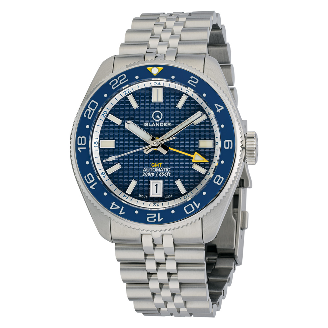 Islander Automatic GMT Dive Watch with Blue Waffle Dial #ISL-214 Questions & Answers