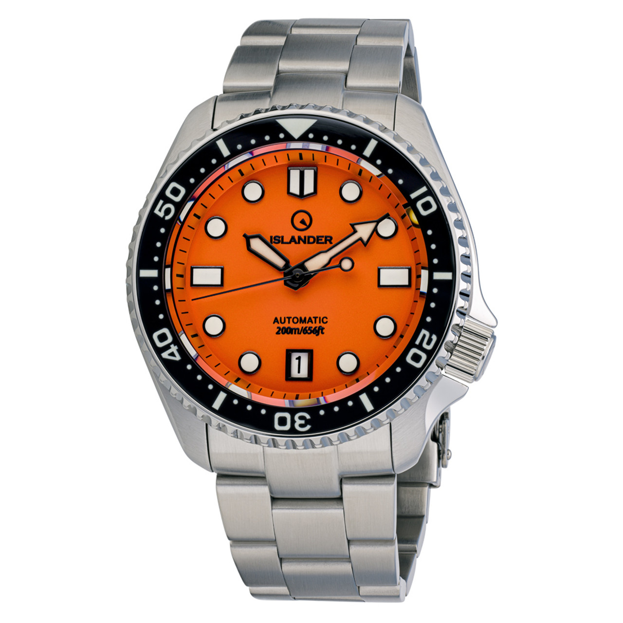 Islander Automatic Dive Watch with Orange Dial and Luminous Ceramic Bezel Insert #ISL-07 Questions & Answers