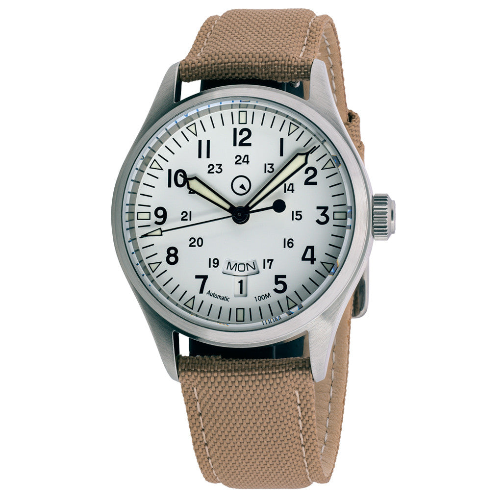 Islander Mitchel "DAY-T" Automatic Field Watch with White Dial and Day-Date Display #ISL-129 Questions & Answers
