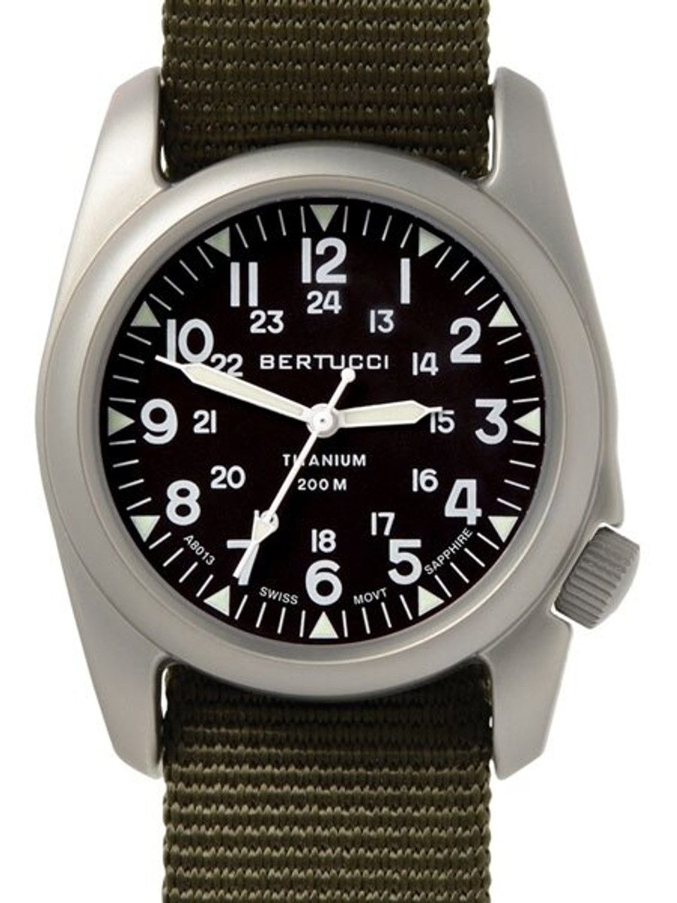 Bertucci A-2T Vintage Marine Titanium Watch with Defender Olive Nylon Strap #12075 Questions & Answers