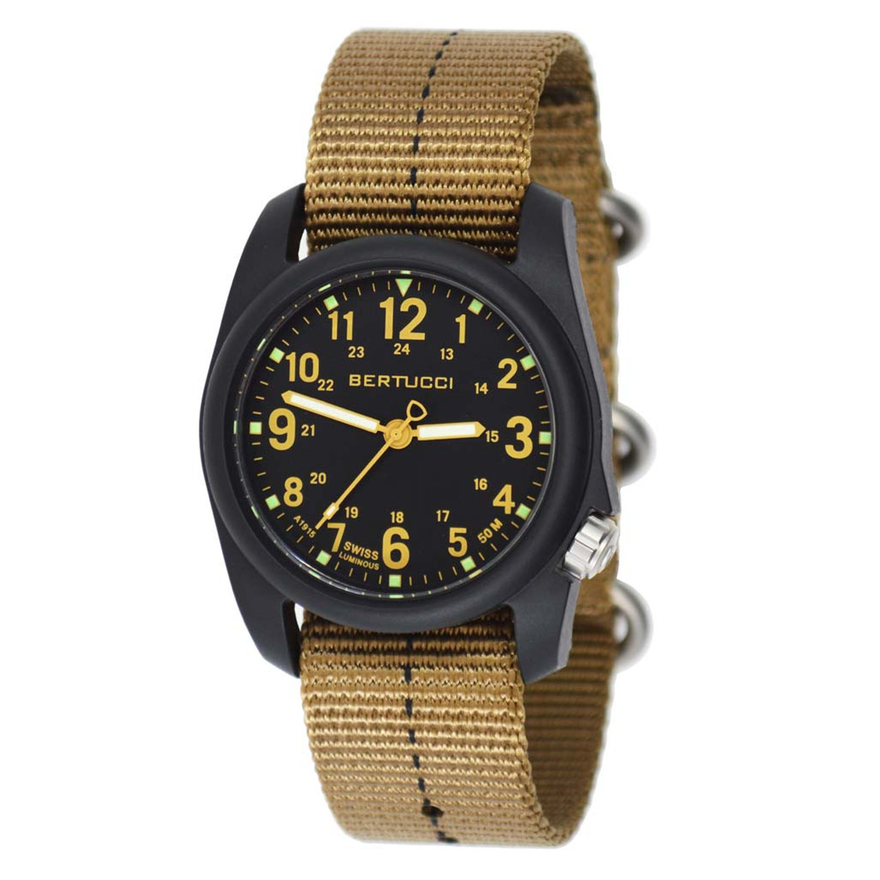 Bertucci DX3 Field Resin Watch, Dash-Striped Nylon Strap, Black Dial - 11041 Questions & Answers