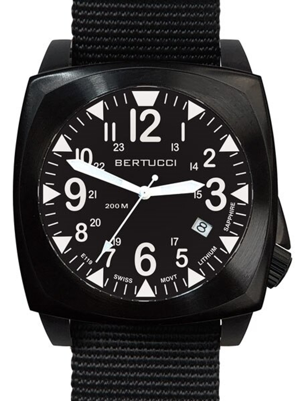 Bertucci E-1S Ballista 44mm Black Ion Field Watch with a Dome Sapphire Crystal #13600 Questions & Answers