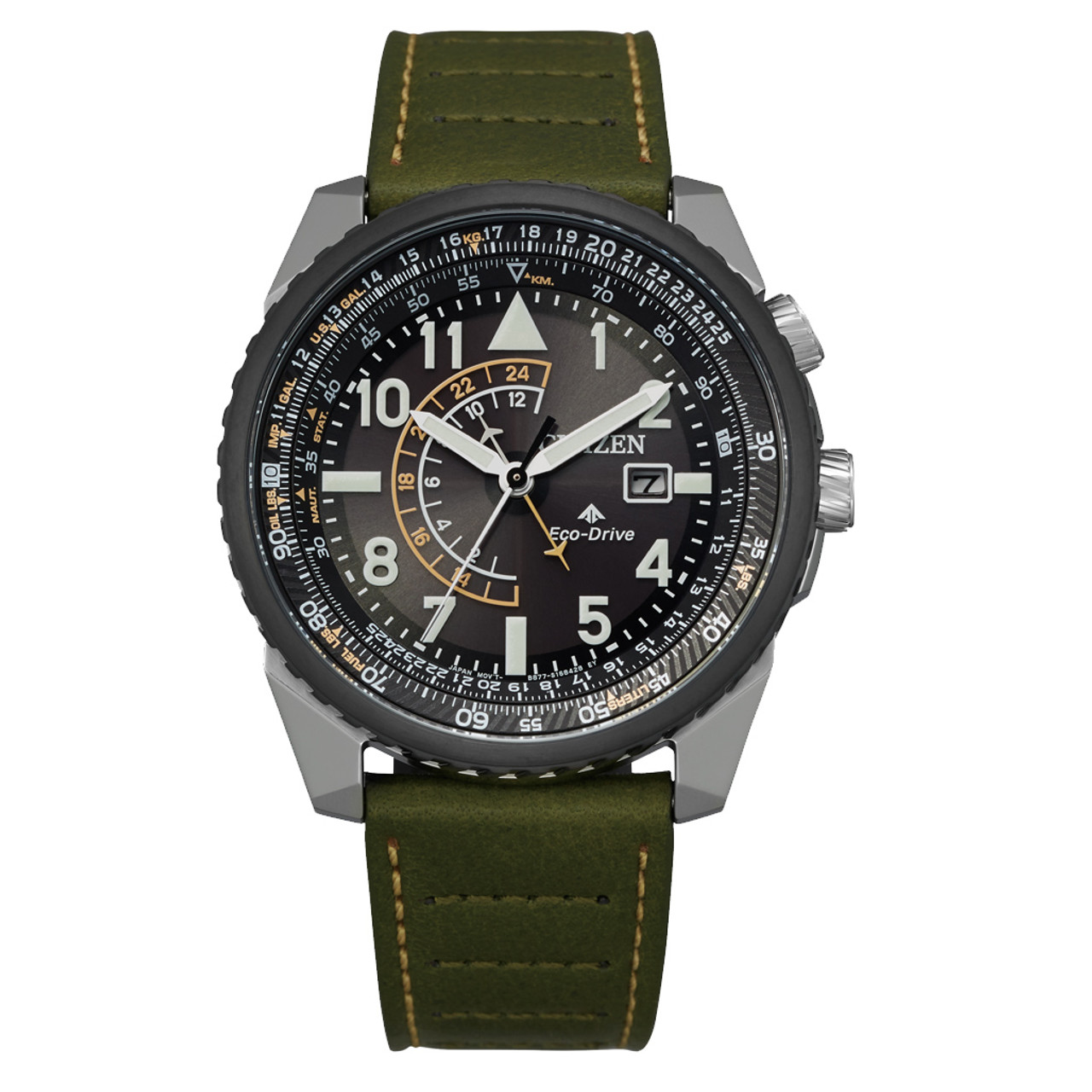 Citizen Eco-Drive Nighthawk with Black Dial and Green Leather Strap #BJ7138-04E Questions & Answers