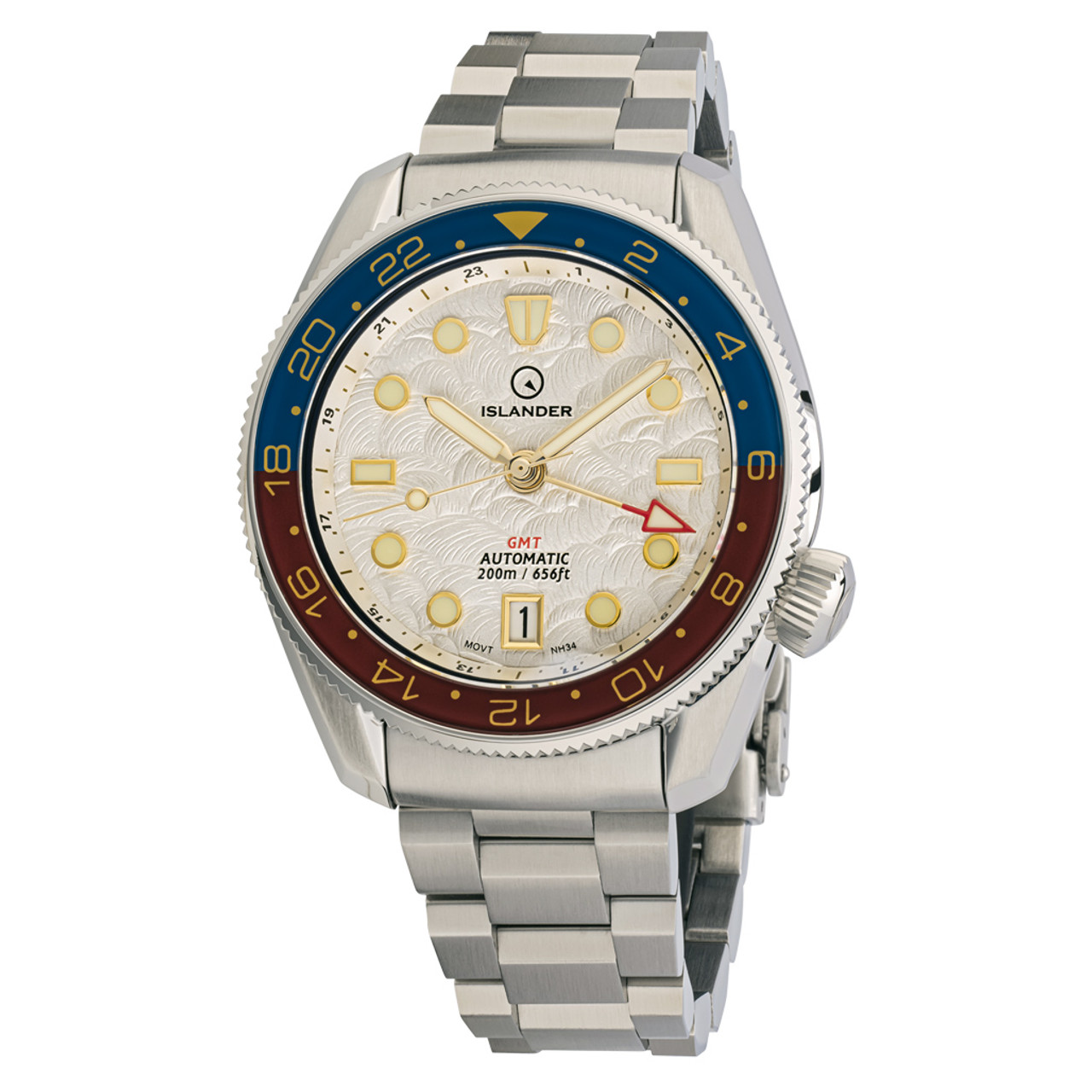 Islander JFK Automatic GMT Watch with White Cloud Dial and Pepsi Bezel #ISL-206 Questions & Answers