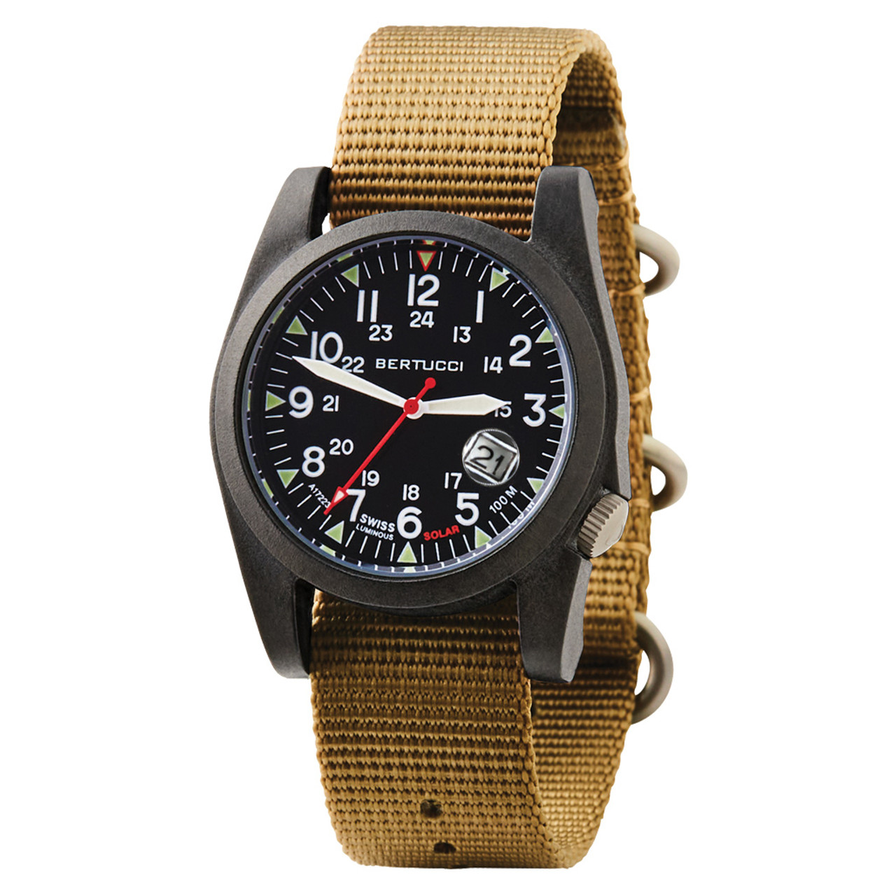 Bertucci A-3PS Solar Field Watch with Khaki Nylon Strap #13802 Questions & Answers