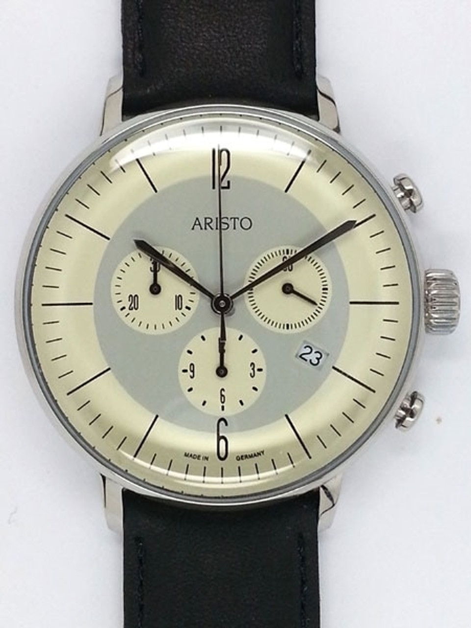 Aristo Bauhaus Swiss Quartz Chronograph Watch with 12-Hr Totalizer #4H177 Questions & Answers