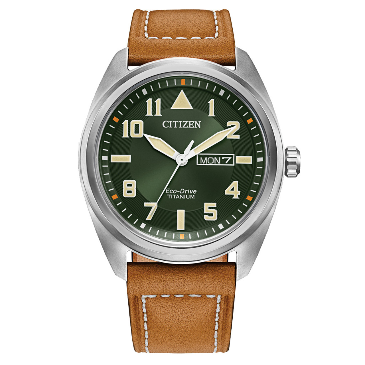 Citizen Eco-Drive Garrison Titanium Watch with Green Dial and Leather Strap #BM8560-02X Questions & Answers