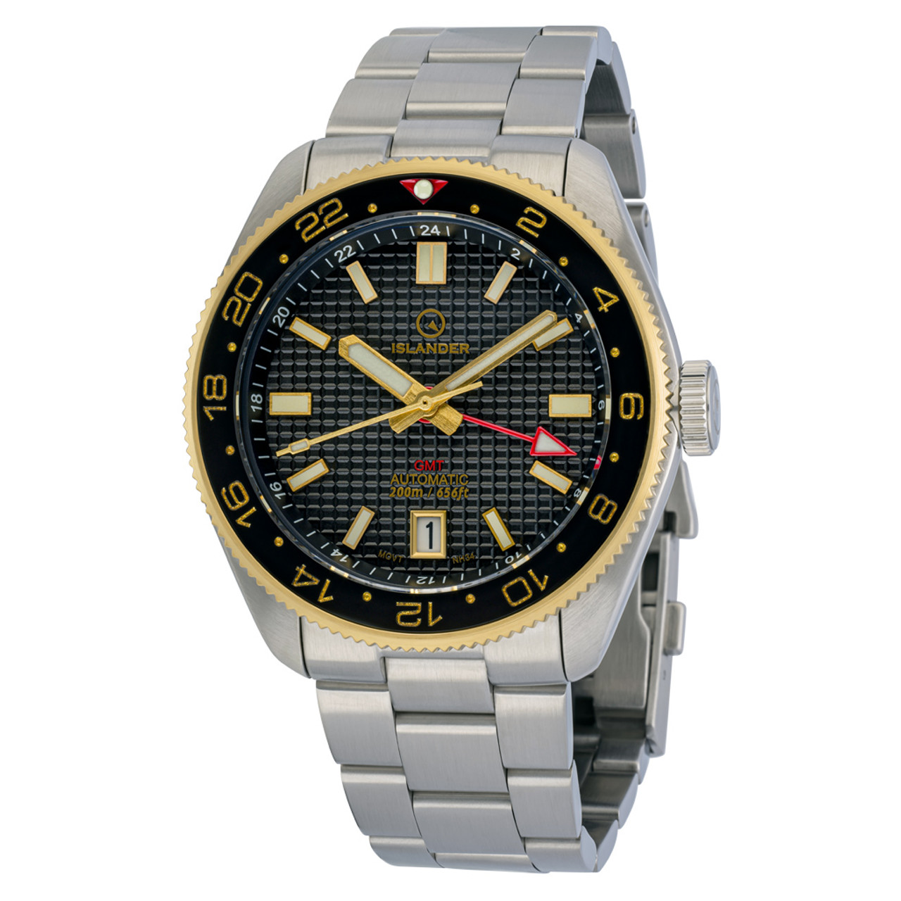 Islander Automatic GMT Dive Watch with Black Waffle Dial #ISL-213 Questions & Answers