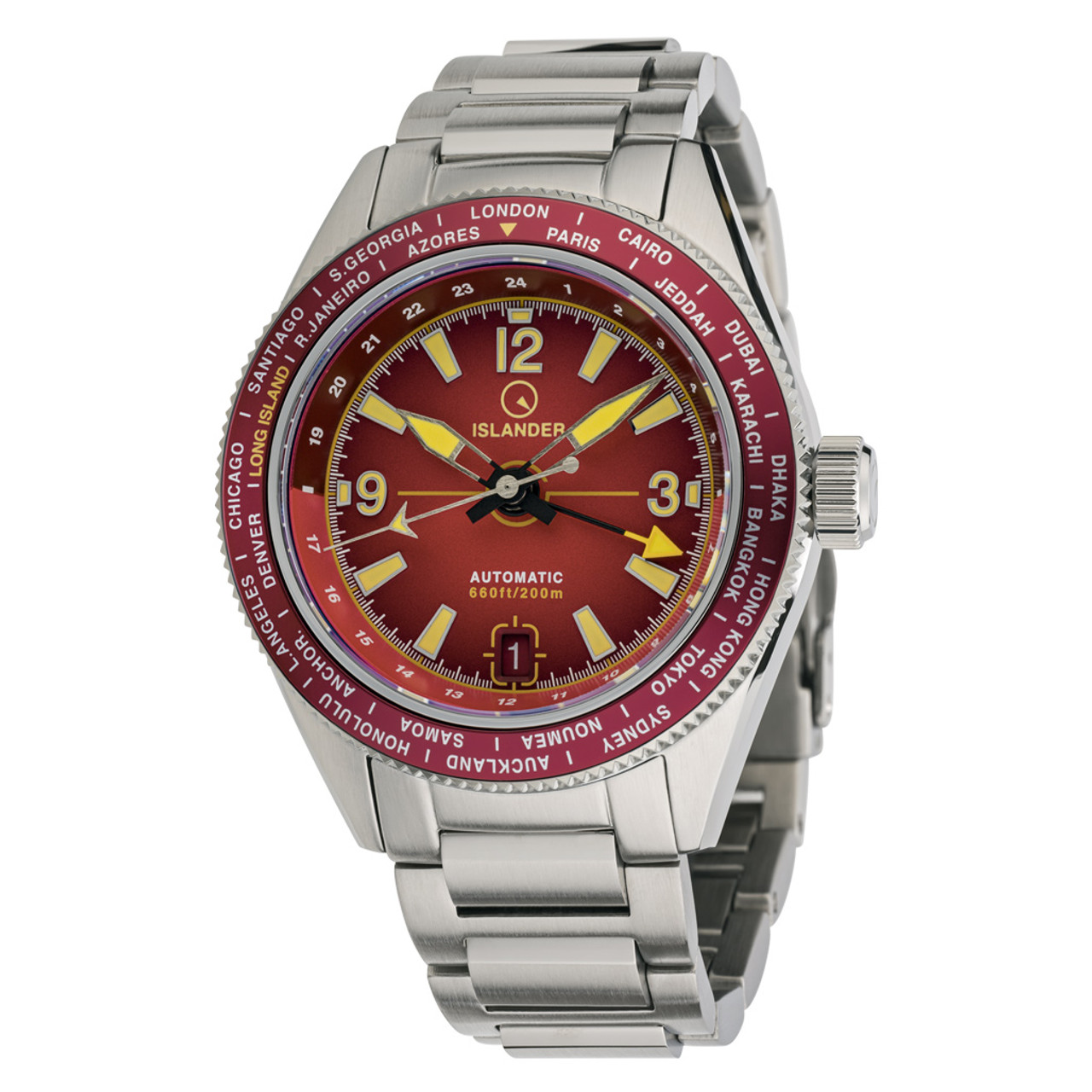 Islander Calabro GMT World Time Watch with Red Dial #ISL-242 Questions & Answers