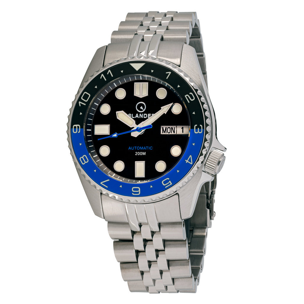 Islander 38mm Automatic "Batman" Dual Time Dive Watch #ISL-150 Questions & Answers