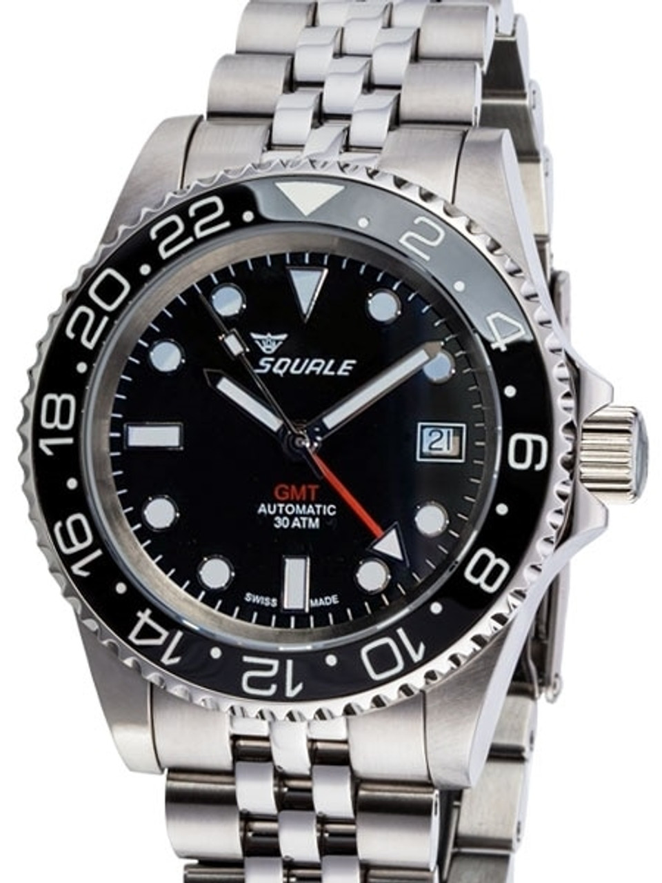 Squale 300 meter Swiss Automatic GMT watch with Luminous Ceramic Bezel, AR Sapphire Crystal #1545GM-CER-BK Questions & Answers