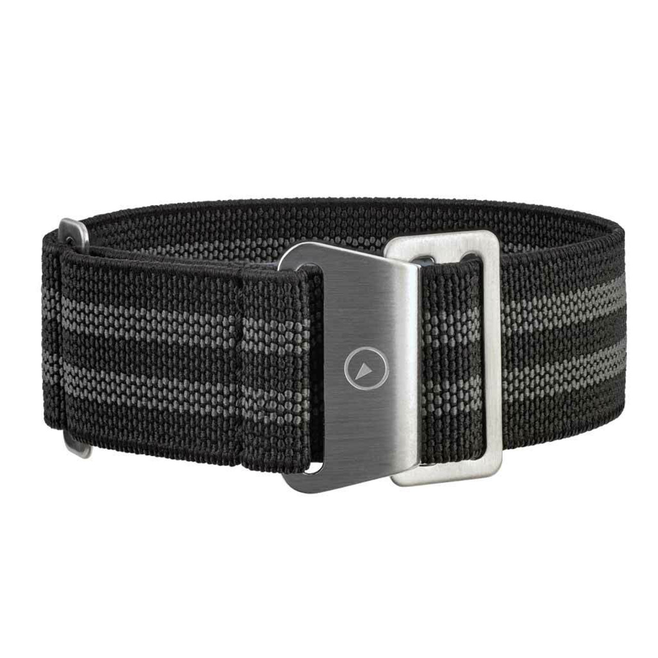 Black Elastic Woven Nylon Strap with Grey Stripes, Brushed Finish Steel Clasp #EWB-12-SS Questions & Answers