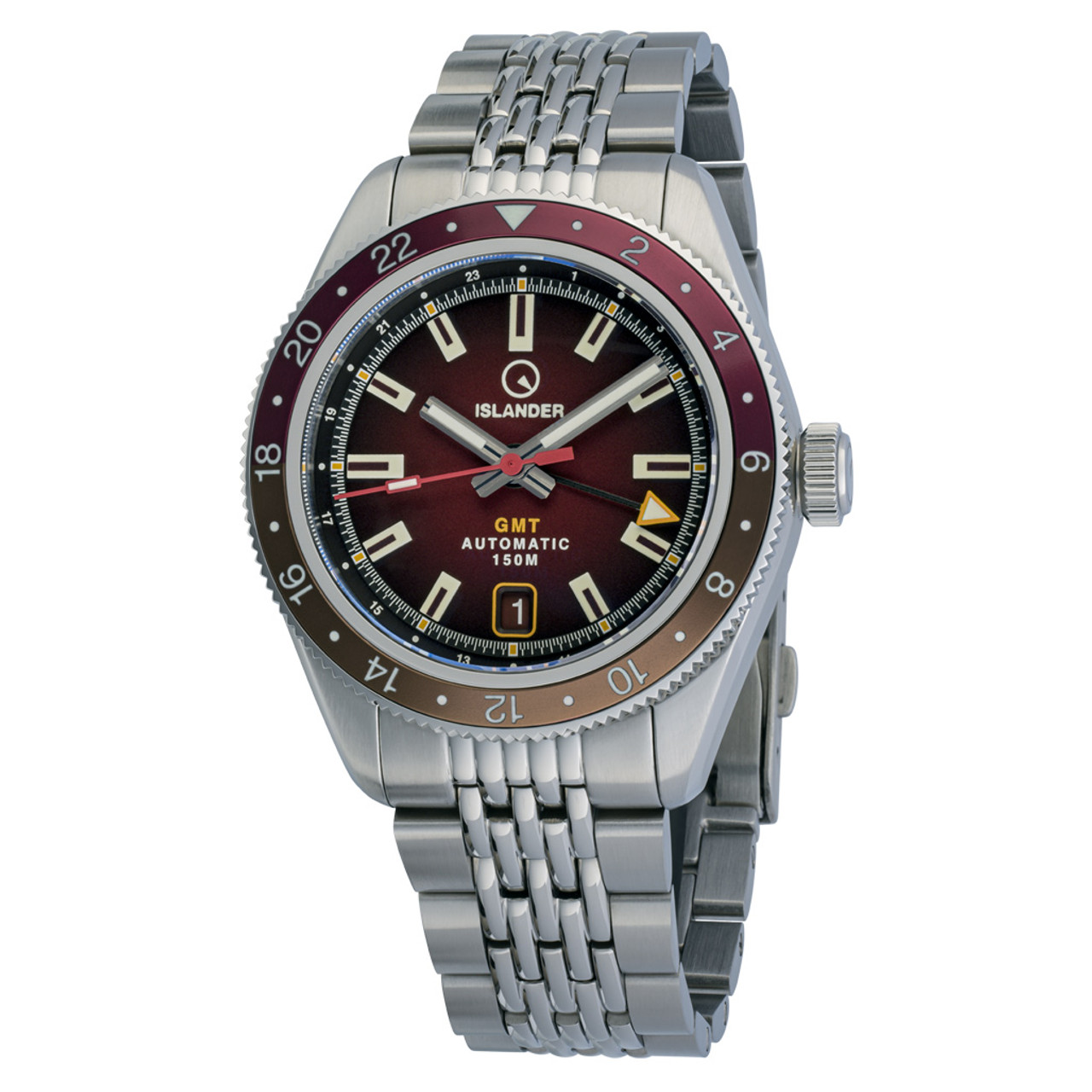 Islander Port Jefferson GMT Skin Diver Automatic Watch with Maroon Dial #ISL-249 Questions & Answers