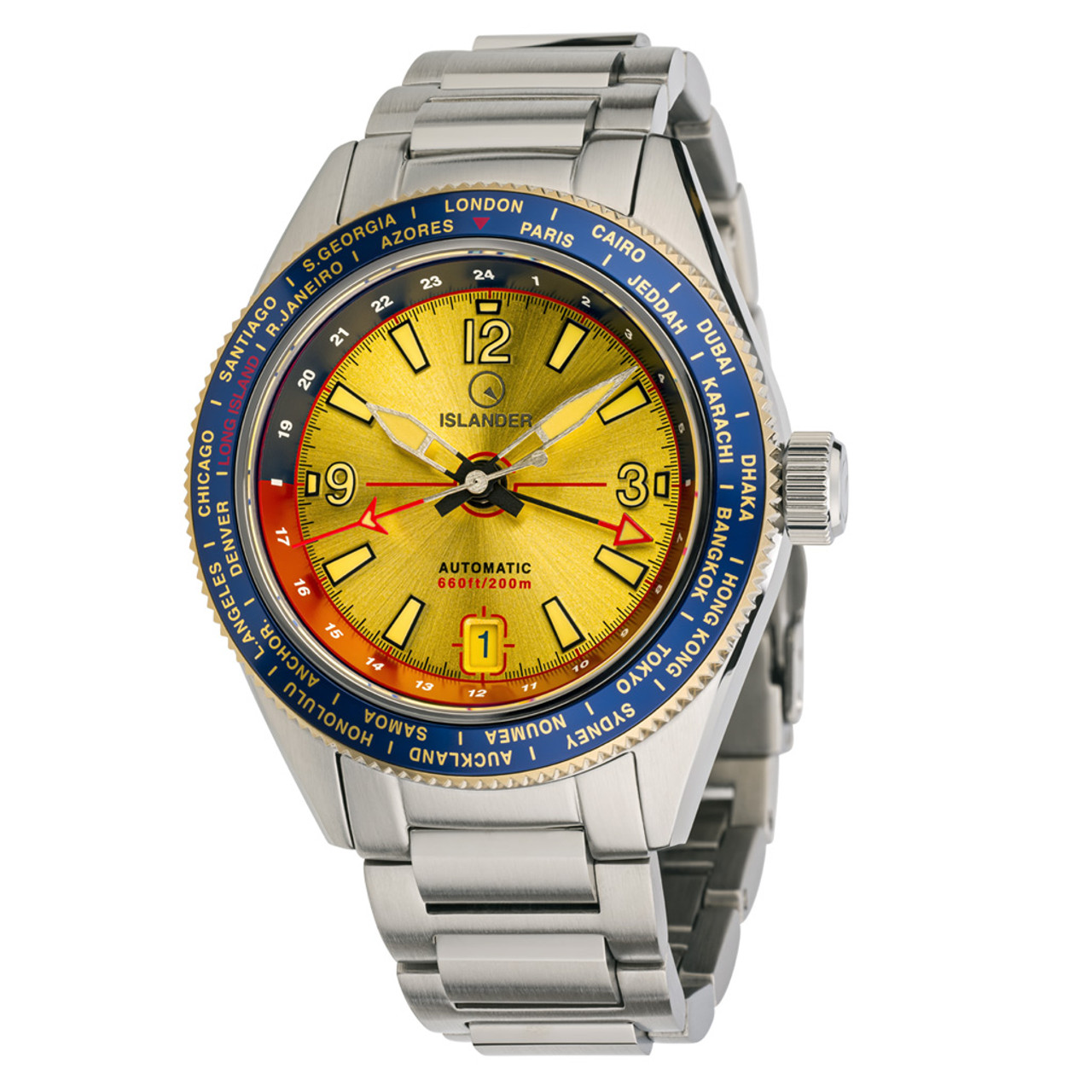 Islander Calabro GMT World Time Automatic Watch with Gold Dial #ISL-191 Questions & Answers