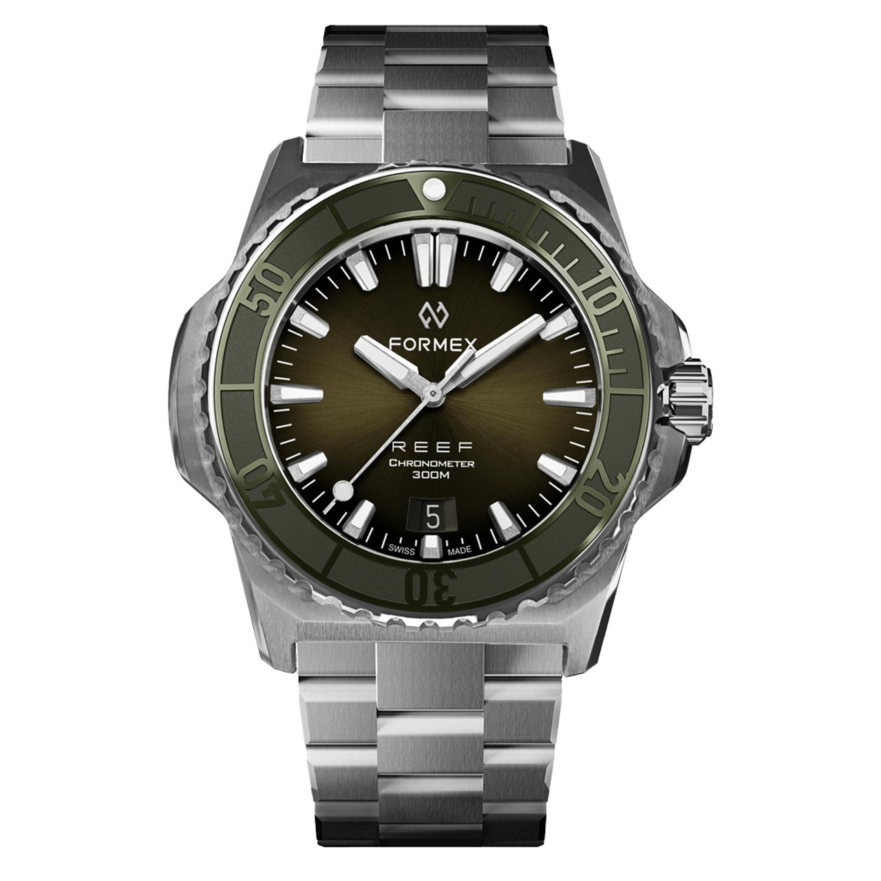 Formex Baby REEF 39.5mm Swiss Automatic Chronometer Dive Watch with Sunburst Green Dial #2201-1-6300-100 Questions & Answers