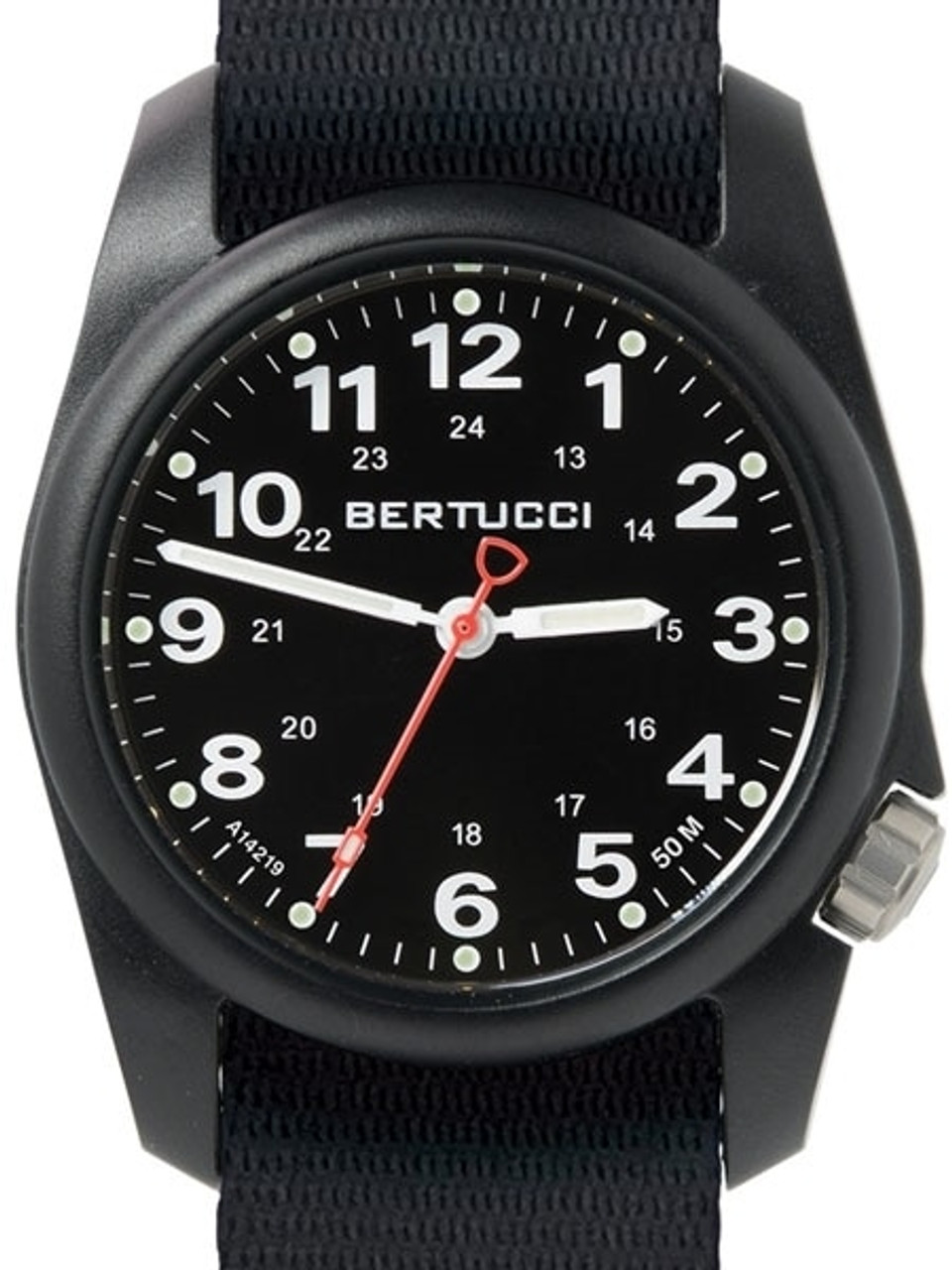 Bertucci A-1R Field Comfort watch with fiber reinforced polycarbonate Unibody case, Black Nylon Strap, Black Dial #10500 Questions & Answers