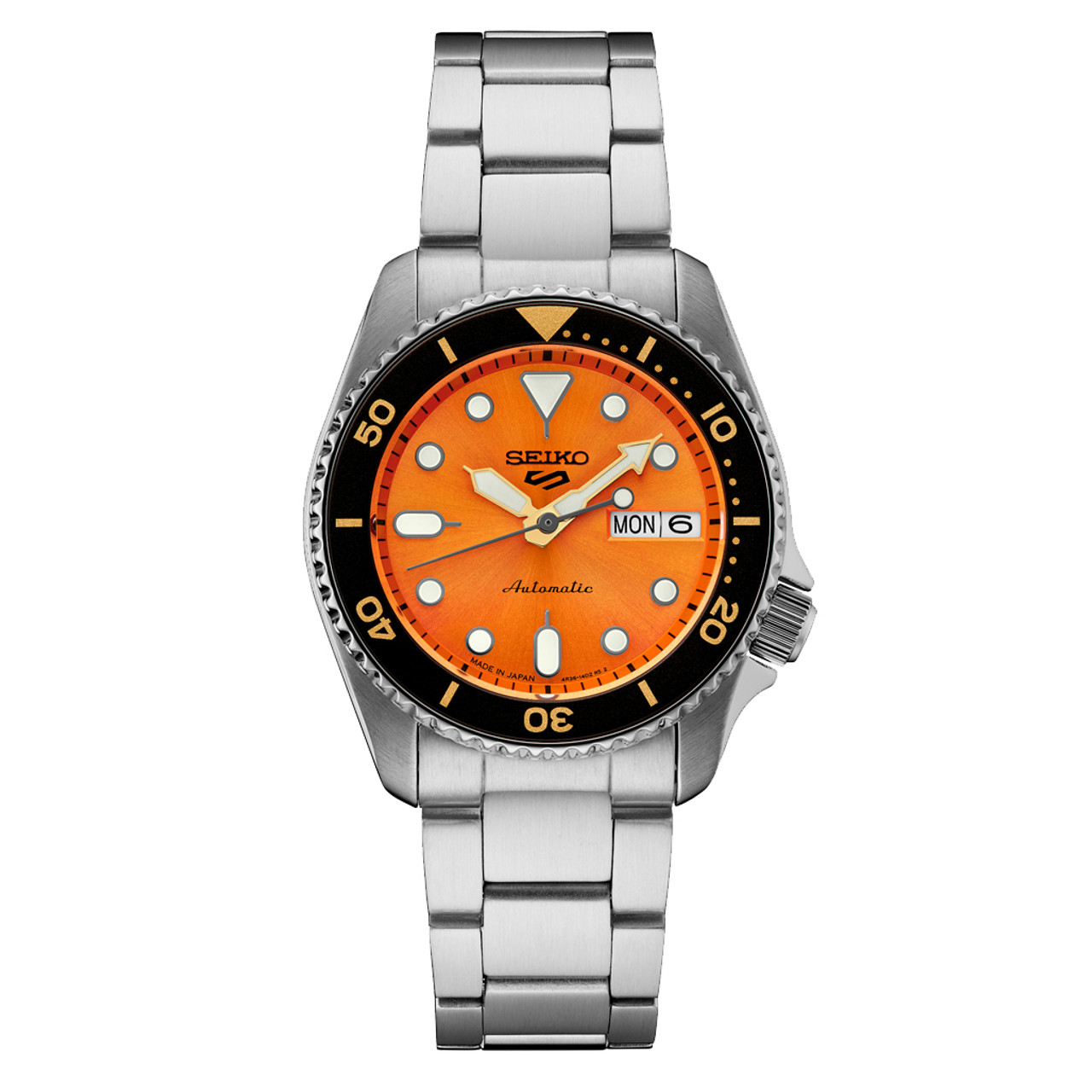 Seiko 5 Sports 38mm Automatic Watch with Vibrant Orange Dial #SRPK35 Questions & Answers