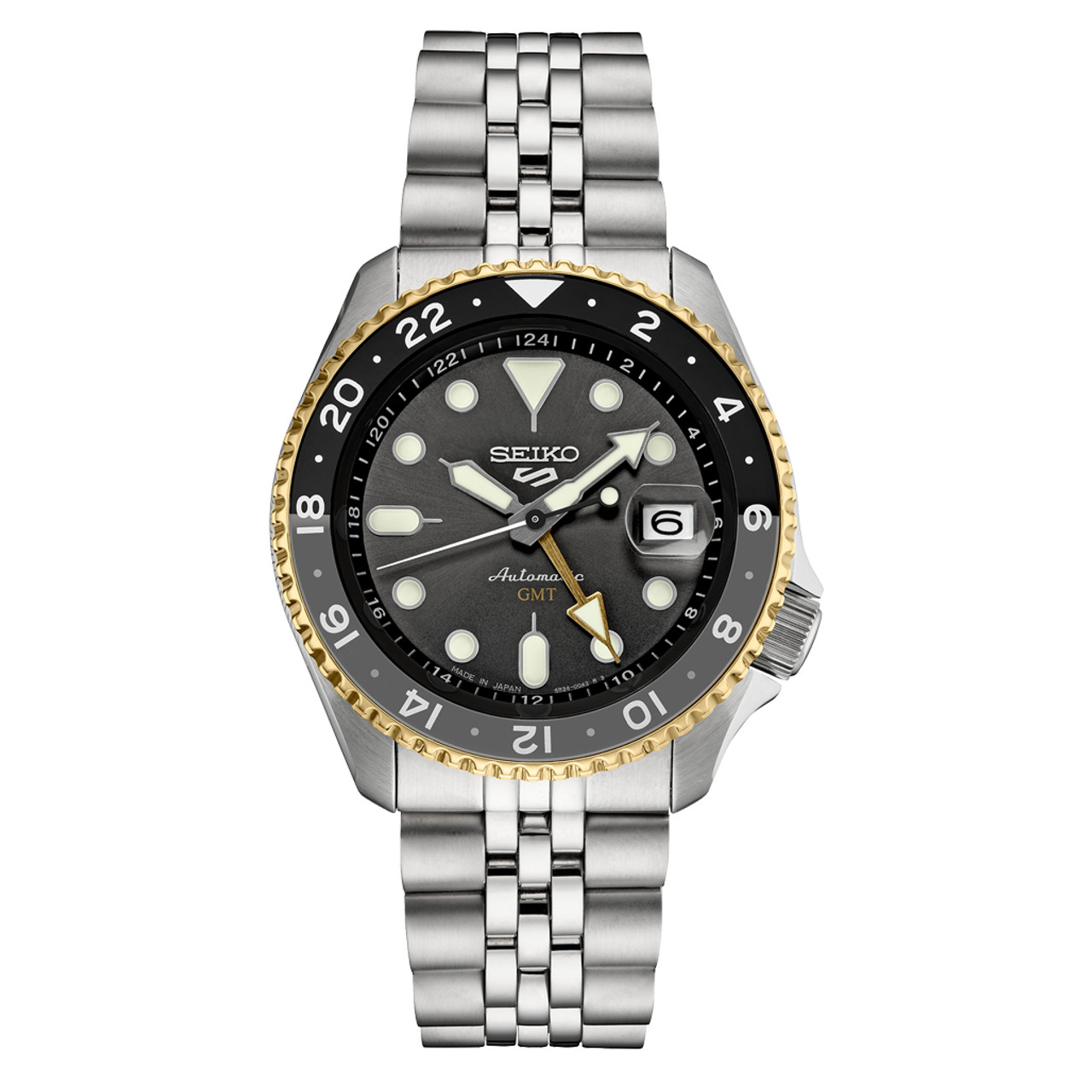 Seiko 5 Sports Automatic GMT Watch with Grey Dial and Gold Accents #SSK021 Questions & Answers