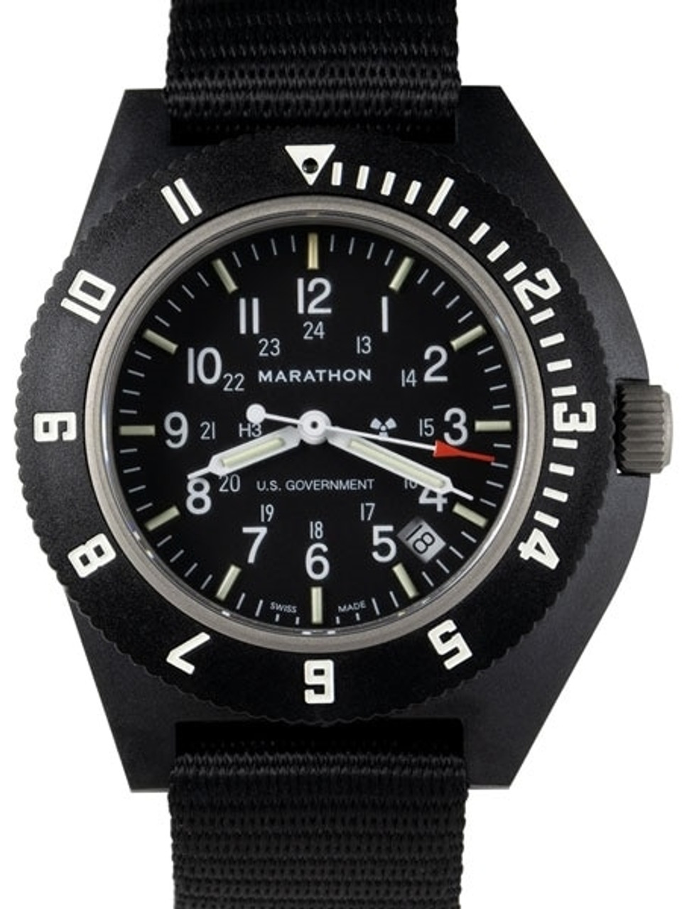 Marathon Swiss Made Quartz Military Navigator Pilot Watch with Tritium Illumination #WW194013 Questions & Answers