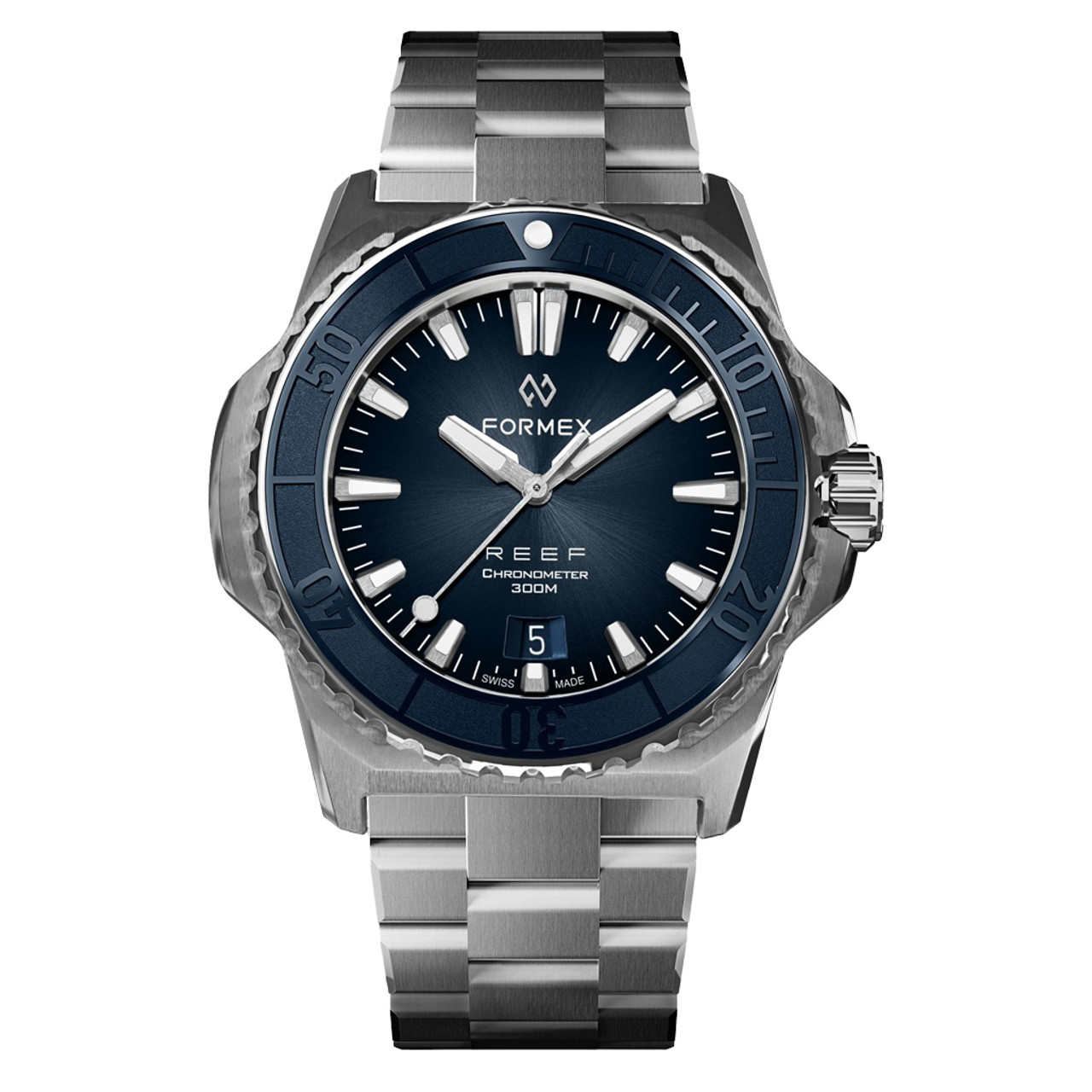 Formex Baby REEF 39.5mm Swiss Automatic Chronometer Dive Watch with Sunburst Blue Dial #2201-1-6333-100 Questions & Answers