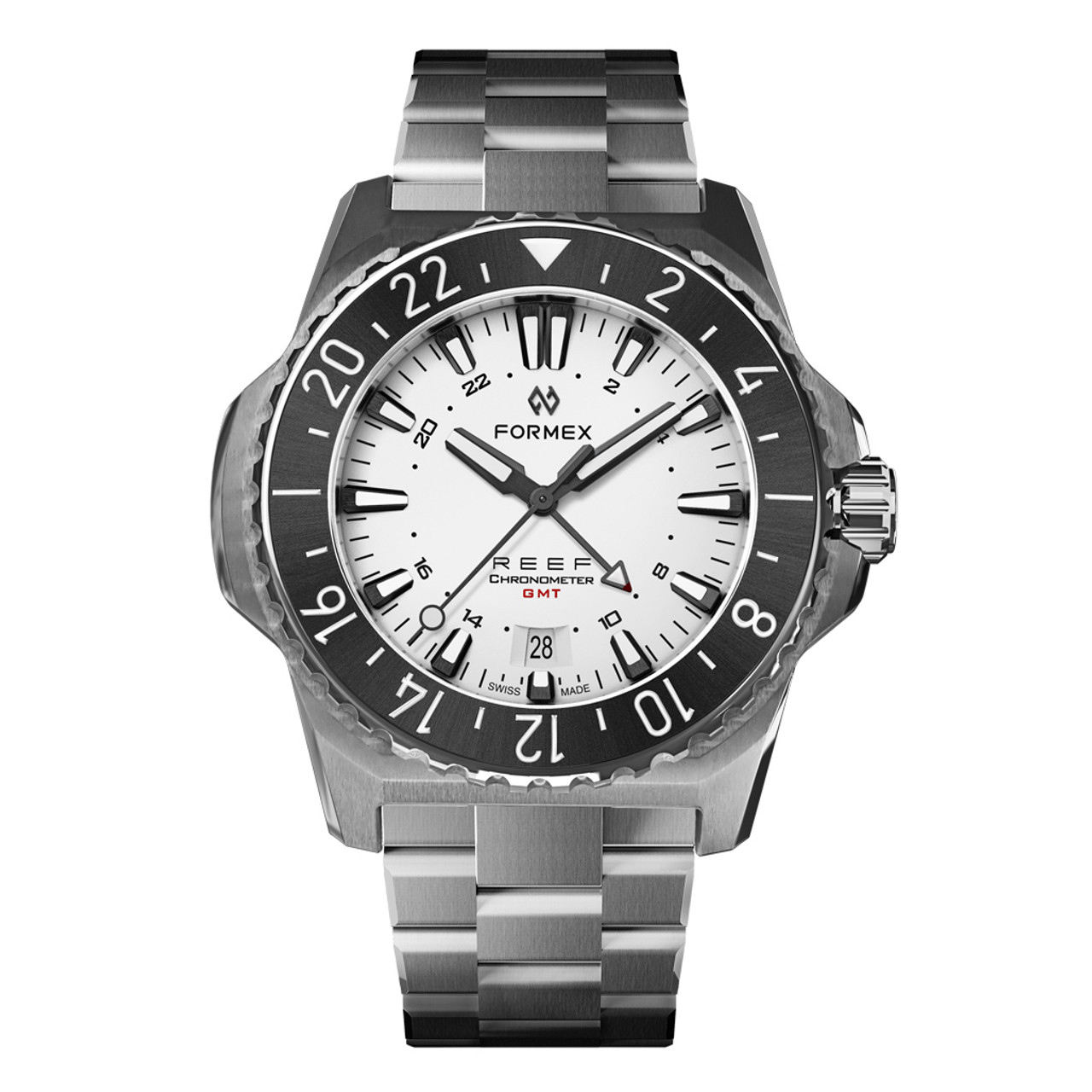 The Formex website shows Reef GMT white face black bezel available today with milanese bracelet?