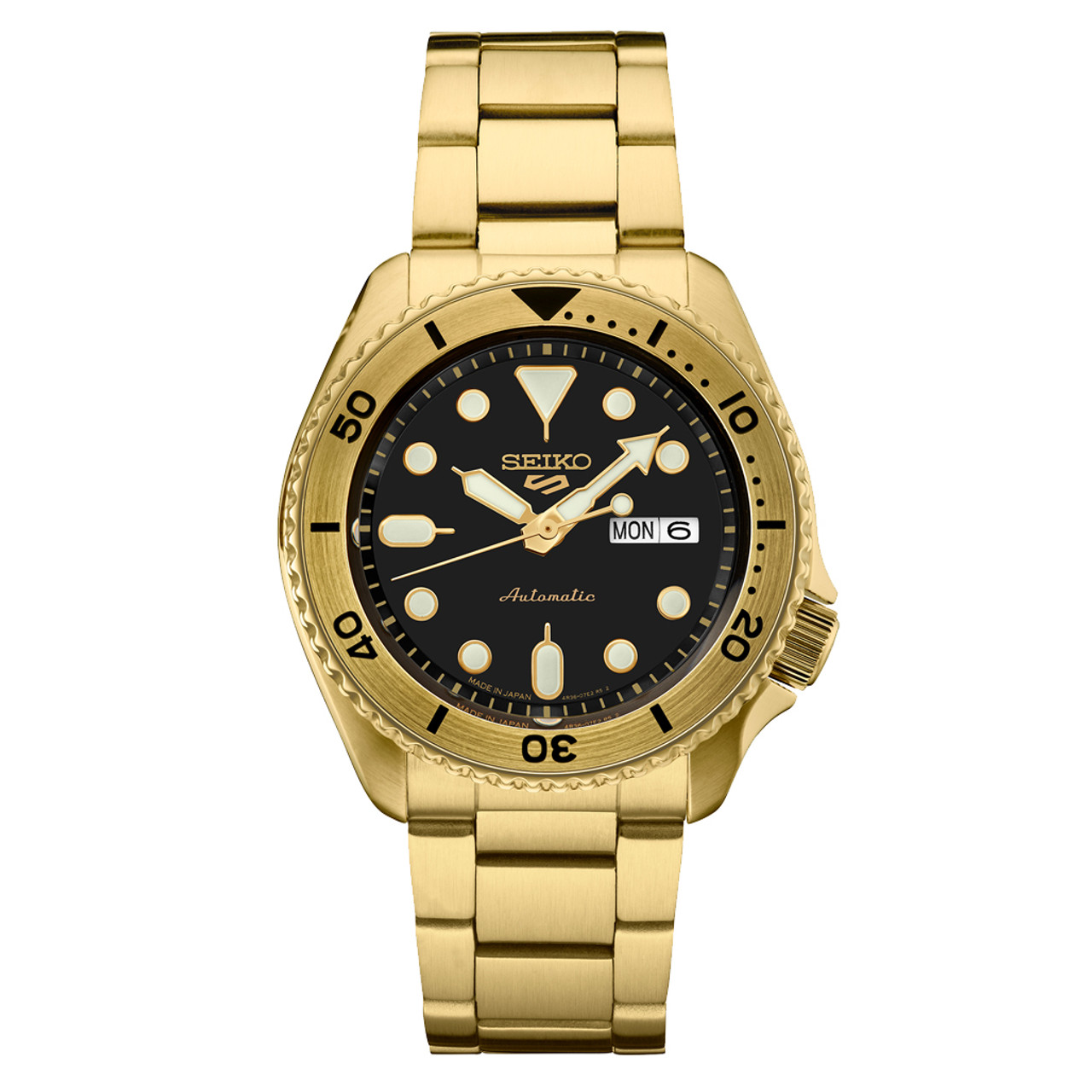 Seiko 5 Sports Automatic Watch with Black Dial and Goldtone Case #SRPK18 Questions & Answers