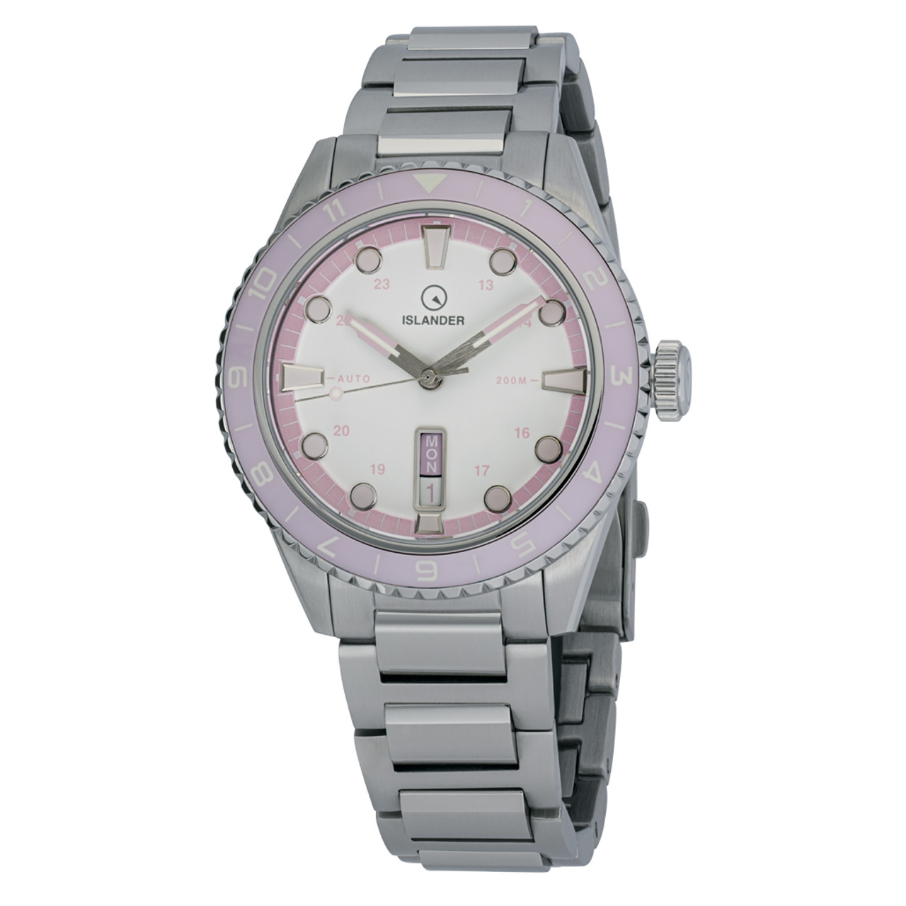 Islander Greenport 39mm Dive Watch with White Dial and Pink Accents #ISL-254 Questions & Answers