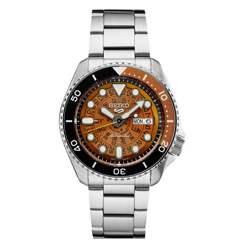 Seiko 5 Sports "Time-Sonar" Watch with Brown See-Thru Dial #SRPJ47 Questions & Answers