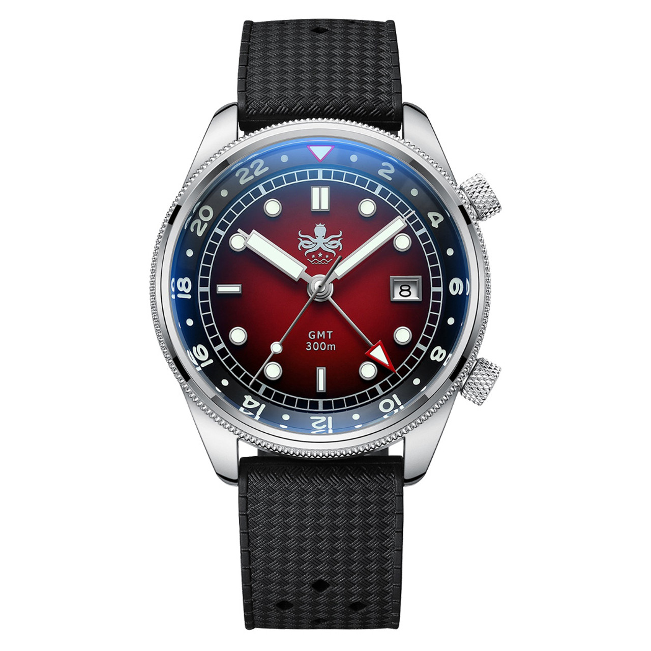 PHOIBOS Eagle Ray 300-Meter Dual-Time GMT Dive Watch with Double Dome AR Sapphire Crystal #PX023E Questions & Answers