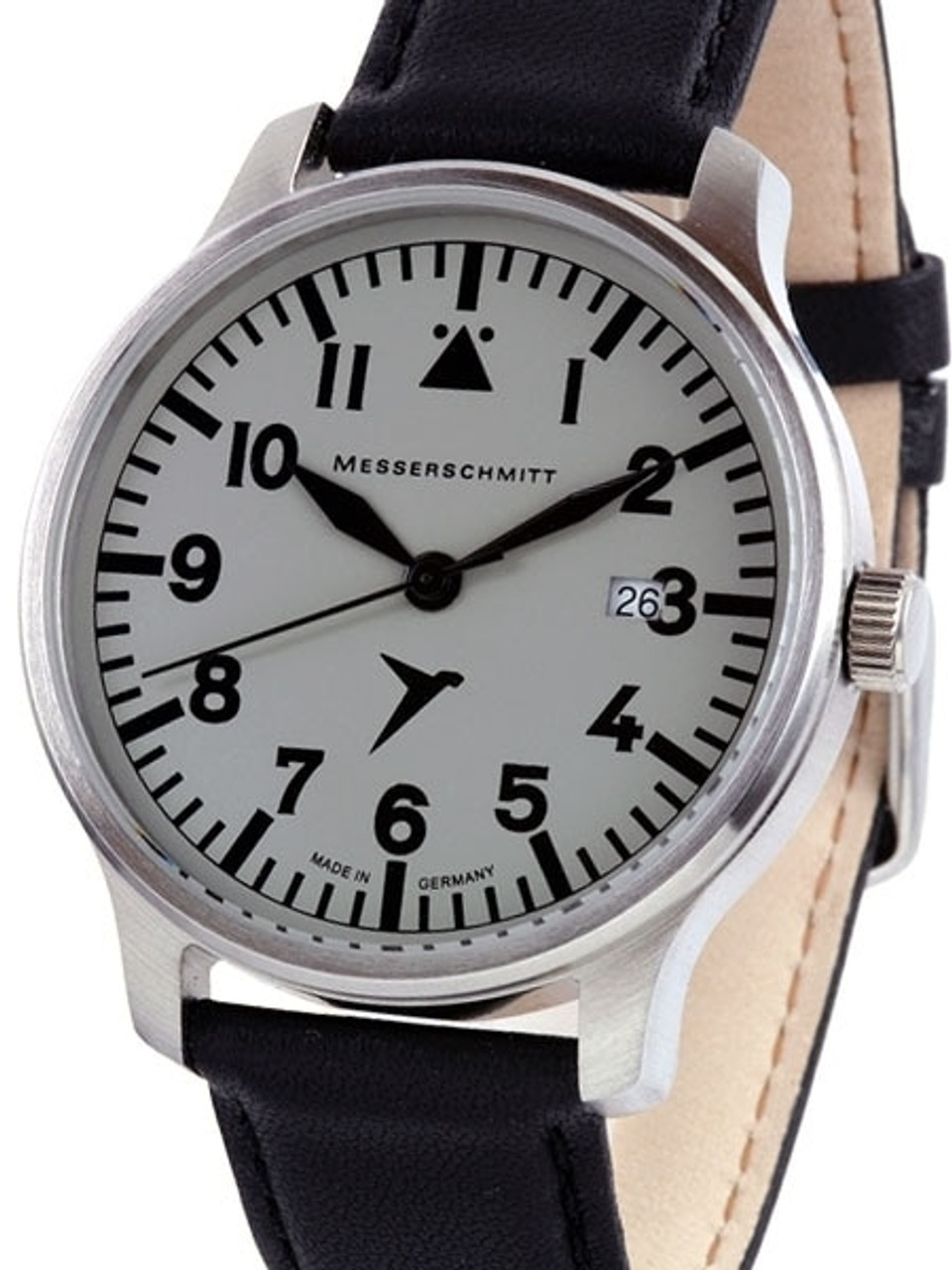 Messerschmitt Fliegeruhr Watch with Black Leather Strap #ME-42S Questions & Answers