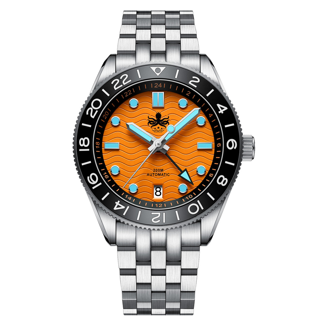 Phoibos Wave Master GMT Automatic Watch with Orange Dial #PY049G Questions & Answers