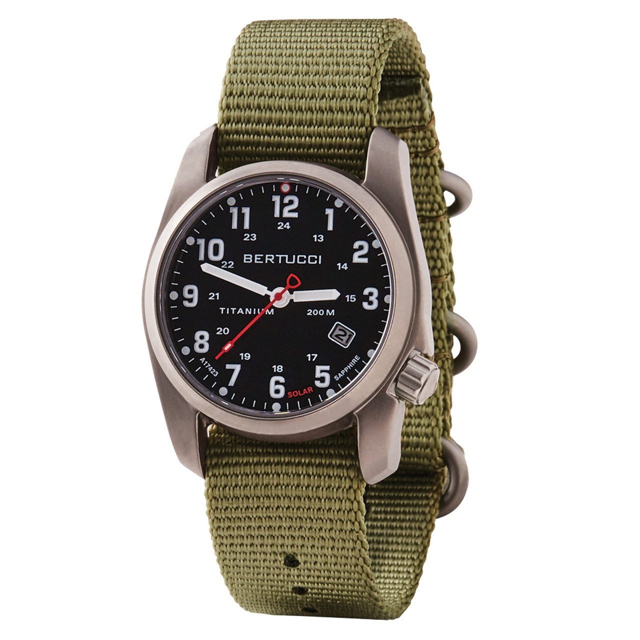 Bertucci A-2T Solar Classic Titanium Field Watch with Green Nylon Strap #12801 Questions & Answers