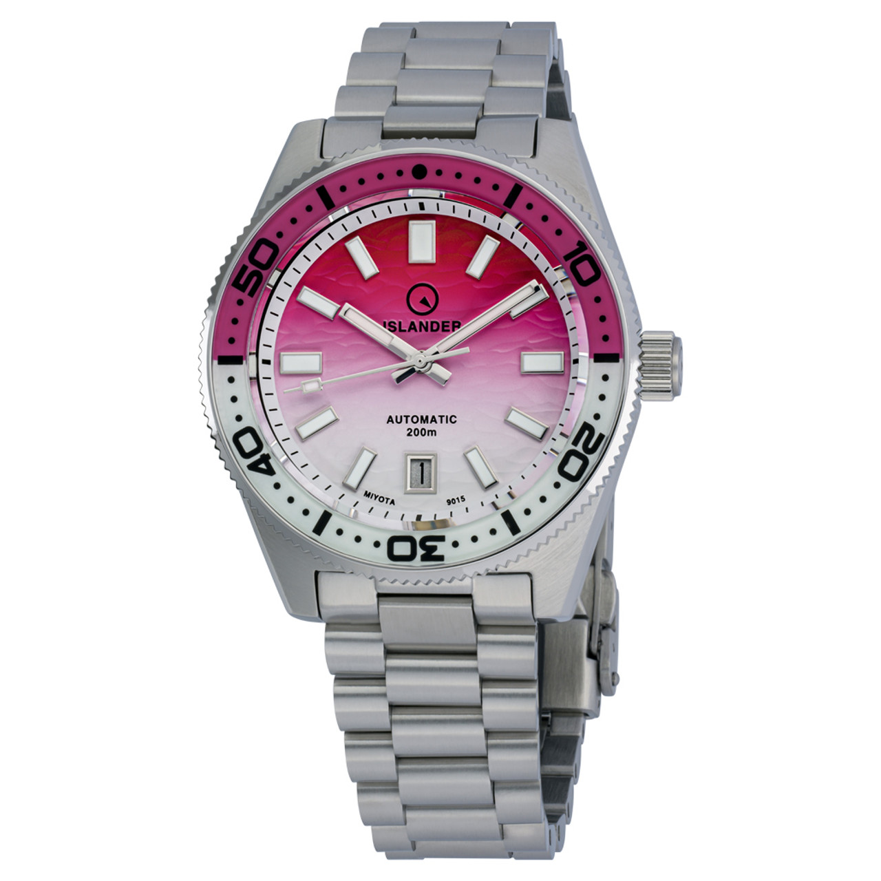 Islander Northport Automatic Dive Watch with Pink and White Ripple Dial #ISL-258 Questions & Answers