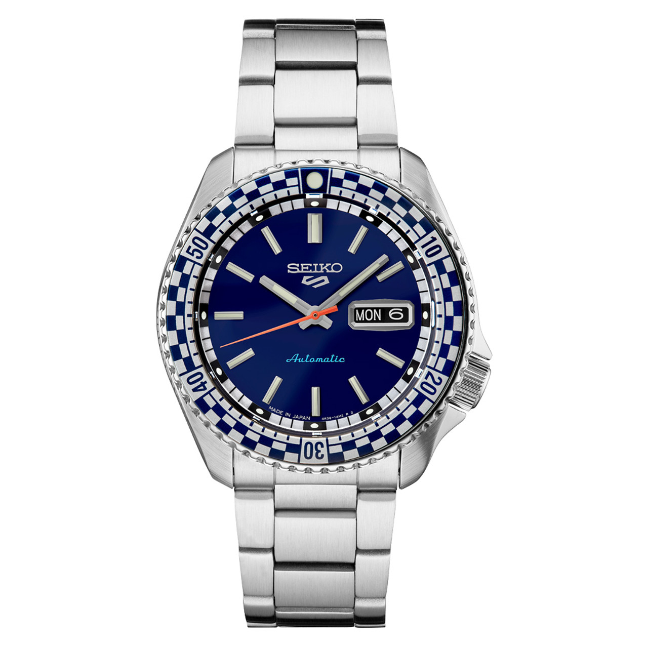 Seiko 5 Sports Special Edition Watch with Checkerboard Bezel and Blue Dial #SRPK65 Questions & Answers