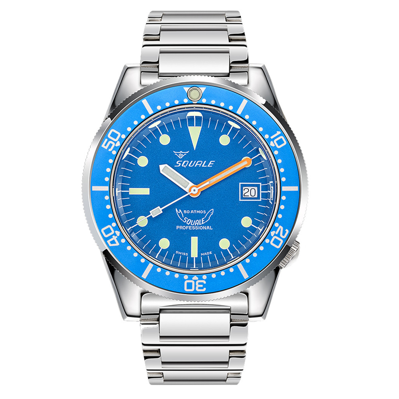 Squale 50 Atmos Swiss Automatic Polished Dive Watch with Blue Dial #1521OCN.SQ20L Questions & Answers